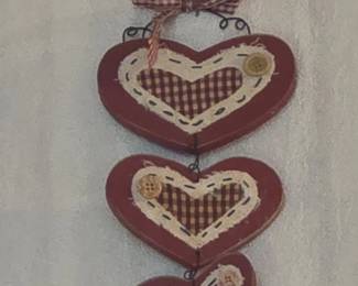 Tiered Wooden Heart Wall Hanging with Gingham and Buttons