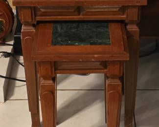 Vintage Nesting Tables with Green Marble Tops