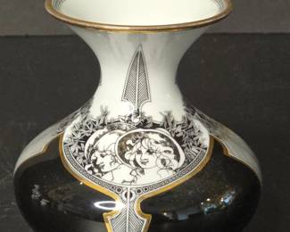 Hollhza Porcelain Vase with Cherub Motif by Endre Szasz