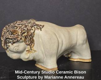 MidCentury Studio Ceramic Bison Sculpture by Marianne Annereau