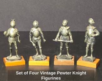 Set of Four Vintage Pewter Knight Figurines