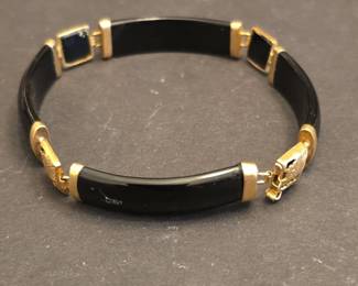 K Gold Black Onyx Bracelet with Dragon Clasp