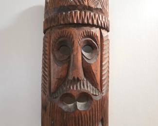 Carved Wooden King Mask  Likely Eastern European Folk Art