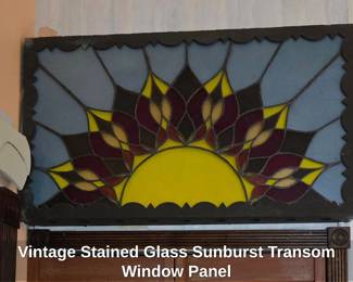 Vintage Stained Glass Sunburst Transom Window Panel