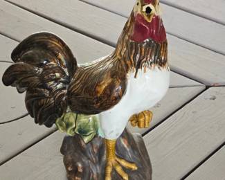 Large Majolica Ceramic Rooster Figurine