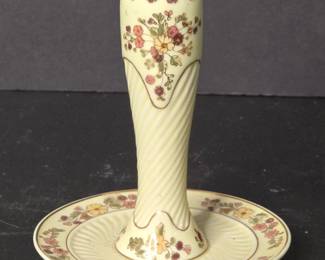Zsolnay Hand Painted Porcelain Candlestick Holder with Plate  Floral Motif
