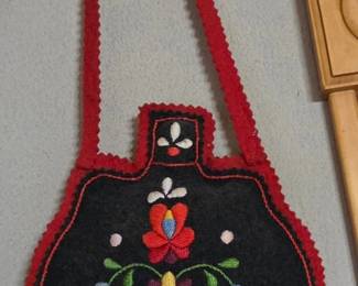 Hungarian Folk Art Embroidered Felt Bag and Pitcher Set