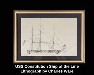 USS Constitution Ship of the Line Lithograph by Charles Ware