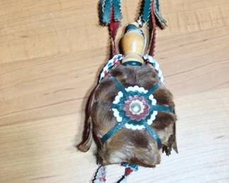 Vintage Hungarian Horse Hair and Leather Water Flask or Canteen