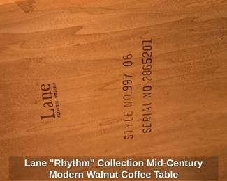 Lane Rhythm Collection MidCentury Modern Walnut Coffee Table second image