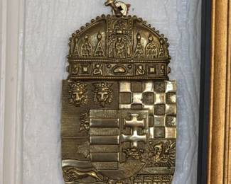 Vintage Brass Hungarian Coat of Arms Wall Plaque