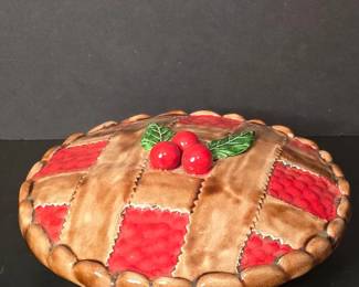 Vintage Ceramic Cherry Pie Dish with Lid, Made in Portugal