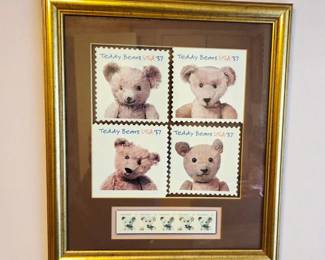 Framed Teddy Bears USA Stamp Art