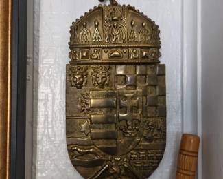 Vintage Brass Hungarian Coat of Arms Wall Plaque second image
