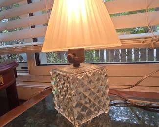 Cut Crystal Cube Table Lamp with Pleated Shade