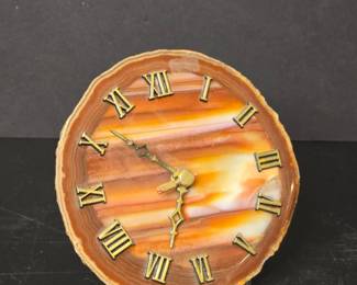 Agate Slice Desk Clock with Roman Numerals