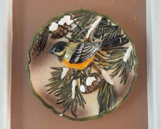 Ganz D Ceramic Wall Plaque with Songbird and Pine Cones