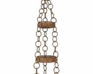 Vintage Tier Wicker Hanging Plant Stand with Red, White, and Tan Basket