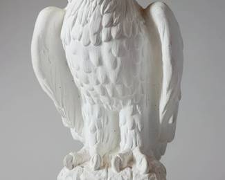 White Plaster Eagle Sculpture on Rock Base