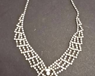 Rhinestone Waterfall Necklace with PearShaped Pendant