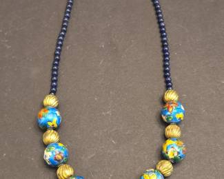 HandPainted Floral Cloisonn Bead Necklace