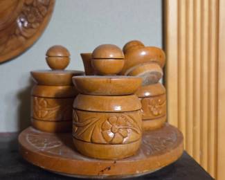 Carved Wooden Spice Caddy Set with Tray second image