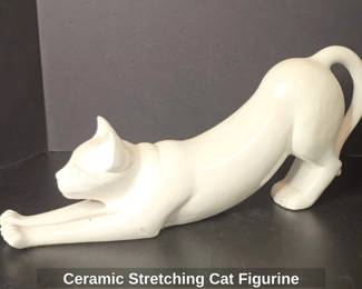 Ceramic Stretching Cat Figurine
