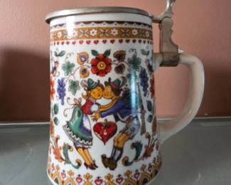 Bavarian Couple Ceramic Beer Stein with Pewter Lid