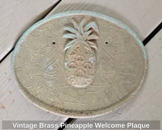 Vintage Brass Pineapple Welcome Plaque