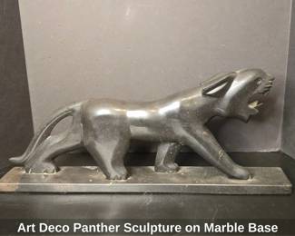 Art Deco Panther Sculpture on Marble Base