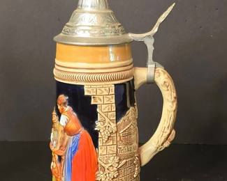 Western Germany Ceramic Beer Stein with Pewter Lid second image