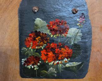 HandPainted Slate Plaque with Red Geraniums