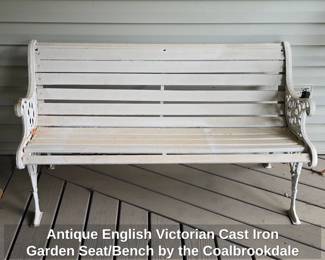Antique English Victorian Cast Iron Garden Seat or Bench by the Coalbrookdale Company