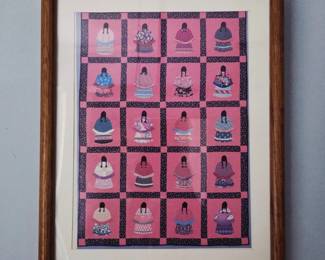 Native American Storyteller Style Quilt Panel Print in Wooden Frame