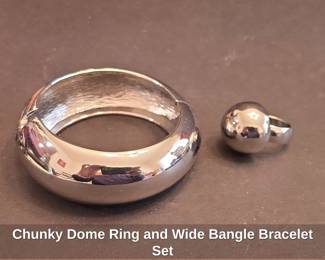 Chunky Dome Ring and Wide Bangle Bracelet Set