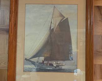 Watercolor Painting of a Schooner