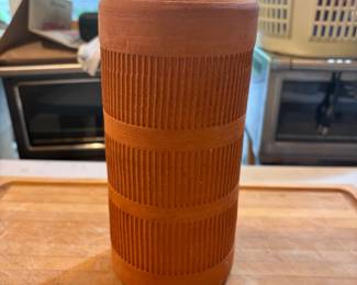 Terracotta Cylindrical Vase with Incised Bands
