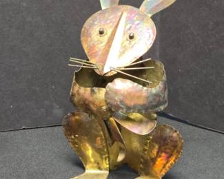 MidCentury Modern Metal Bunny Sculpture with HeatTreated Patina