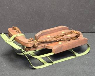 Vintage Decorative Wooden Sled with Metal Runners second image