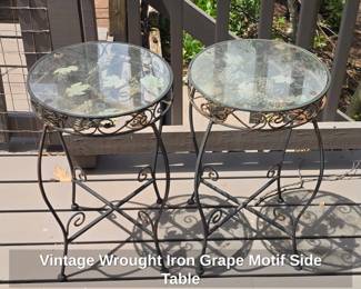 Vintage Wrought Iron Grape Motif Side Table third image