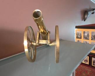 Brass Miniature Cannon Model with Spoked Wheels second image