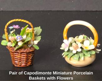 Pair of Capodimonte Miniature Porcelain Baskets with Flowers