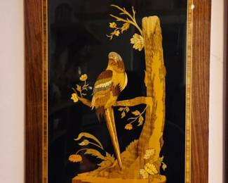 Vintage Marquetry Panel of a Parrot