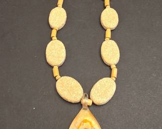 Boho Beaded Necklace with Abstract Resin Pendant