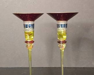 Pair of Murano Art Glass Candlesticks with Filled Stems
