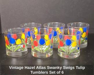 Vintage Hazel Atlas Swanky Swigs Tulip Tumblers Set of