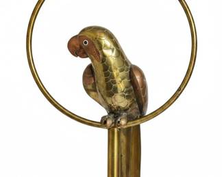 Sergio Bustamante Style Brass and Copper Parrot on Hoop