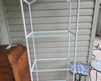 White Faux Bamboo Pagoda Etagere with Glass Shelves