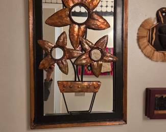 MidCentury Modern Hammered Metal Flower Wall Mirror