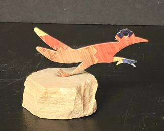Roadrunner Folk Art Sculpture on Stone Base